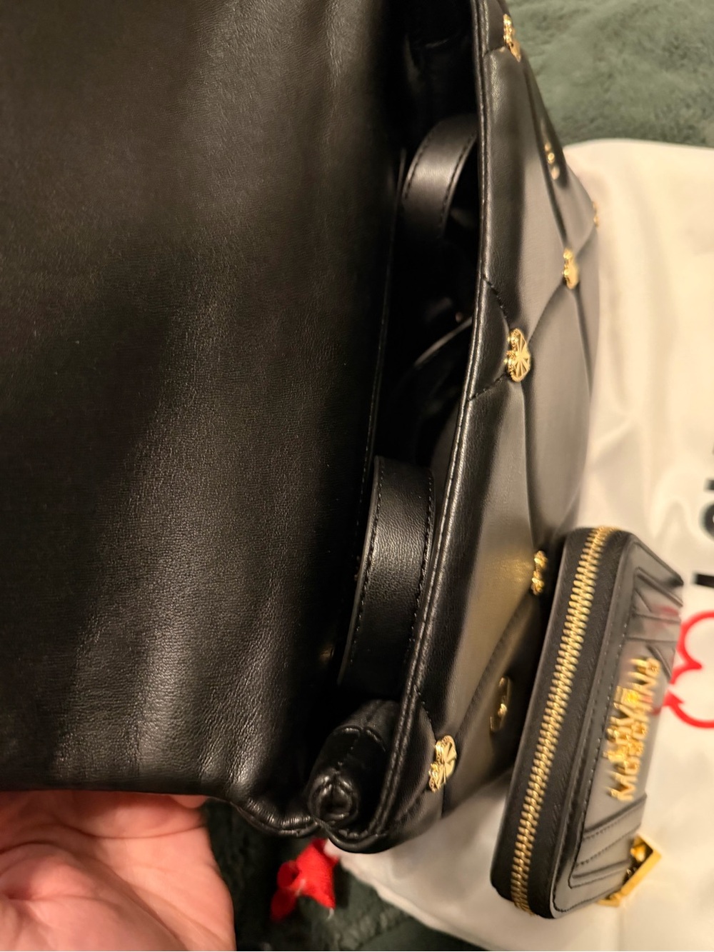 Love Moschino Black Quilted Satchel with Gold Heart Hardware - Picture 3 of 5